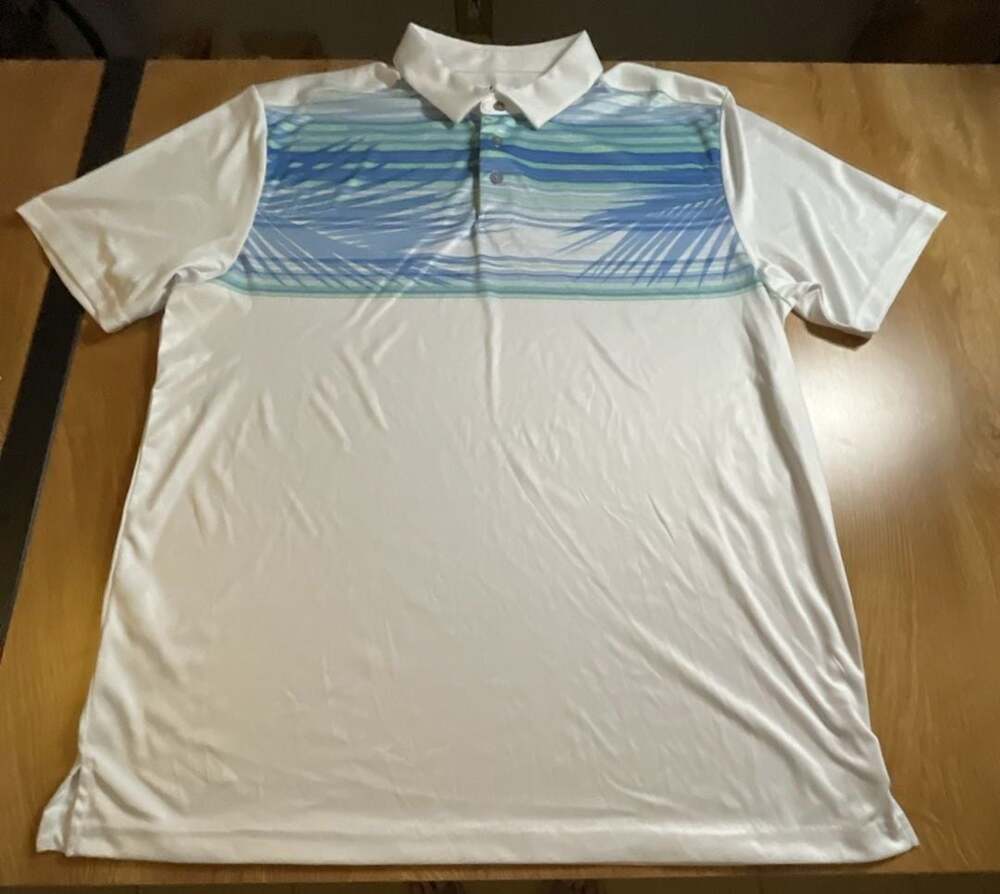 Grand Slam Performance Short Sleeve Golf  Shirt with Tropical Palm Print